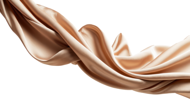 Almond color luxurious silk cloth floating in the air isolated on transparent background