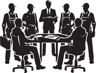 workers silhouette vector. Black and white silhouette