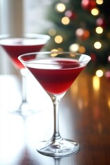 Fototapeta premium Festive Red Cocktails by Snowy Window