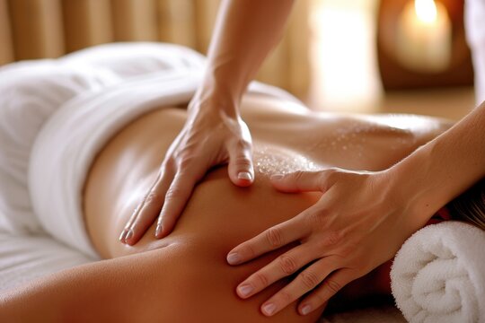 Relaxing Spa Massage Therapy Session with Gentle Hands. Traditional and Alternative Health Care Month
