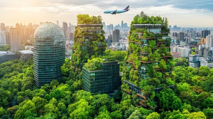 Obraz premium oaring Towards a Greener Future.Sustainable urban development, eco-friendly architecture, green technology, future of transportation, climate-conscious travel.