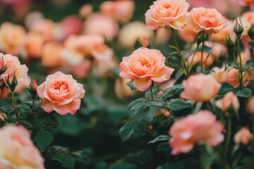 Beautiful Peach Roses In Bloom