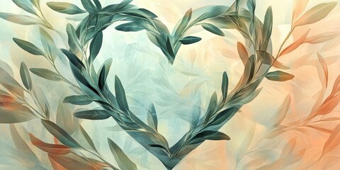 Leaves forming heart shape abstract art.