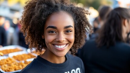 Volunteers Serving Food at a Community Event.Concept of food security, community service, humanitarian aid, charity, social responsibility, volunteerism, and poverty alleviation.