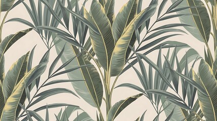 Seamless tropical pattern with palm leaves for fabric design and other uses.