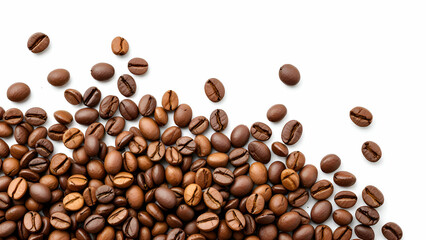 Closeup of Roasted Coffee Beans on a White Surface