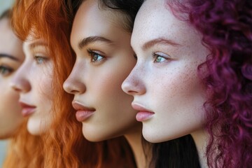 Obraz premium Four young women with dyed hair showing different hair colors