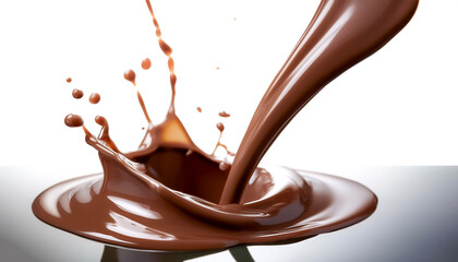 Pouring chocolate dripping floating or flying isolated white background