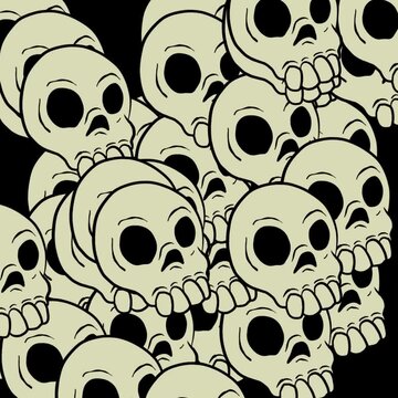 Un conjunto de calaveras bailarinas que se agitan sobre un fondo negro. V&iacute;deo cuadrado tipo dibujos animados