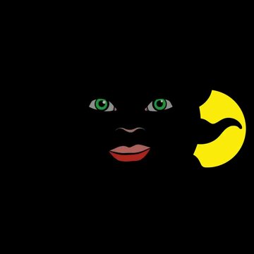 Un Sol negro con rostro sonrie mientras la luna rota detr&aacute;s suyo. V&iacute;deo cuadrado tipo dibujos animados ideal para Halloween