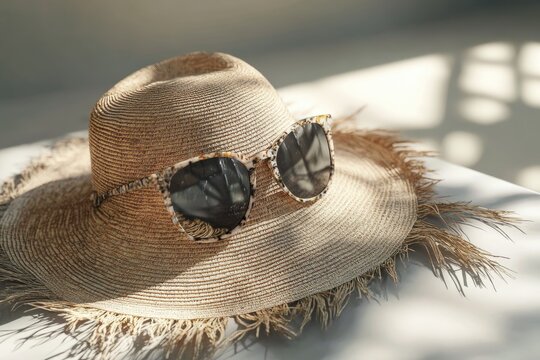 Large beach hat and glasses from the sun