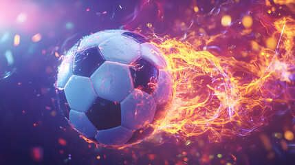 Fototapeta premium A soccer ball ablaze with fire, representing the passion and intensity of the sport.