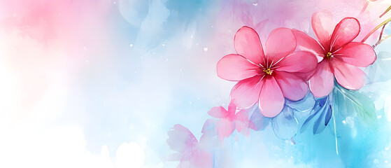 Fototapeta premium Delicate pink flowers with soft watercolor background.