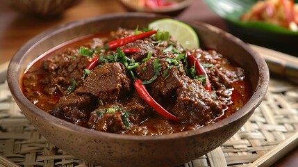 Rendang daging a dish featuring tender meat cooked in coconut milk and a blend of aromatic spices