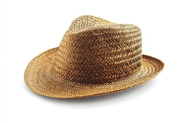 straw fedora hat isolated on a white background