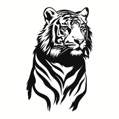 Tiger head icon silhouette. Black and white vector illustration isolated on background