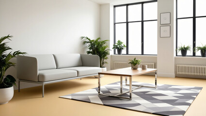 Minimal cafe interior decorating with modern furniture set