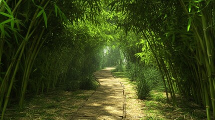 Obraz premium A path through a forest of bamboo trees