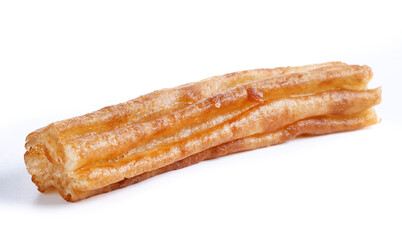 Traditional Spanish churros isolated on white background. Panorama view