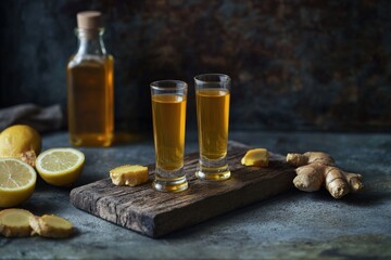 Ginger Shots: Homemade Turmeric Lemon Shots for Healthy Antioxidant Drink