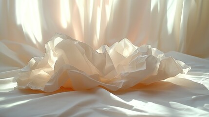 A Crumpled White Tissue on a Soft White Fabric