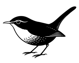 Eurasian Wren Silhouette vector illustration on a white background