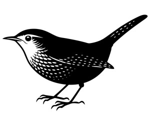 Eurasian Wren Silhouette vector illustration on a white background