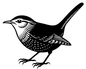 Eurasian Wren Silhouette vector illustration on a white background
