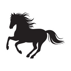 Obraz premium silhouette of horses. Isolated black silhouette of galloping, jumping running, trotting, rearing horse on white background. Side view.
