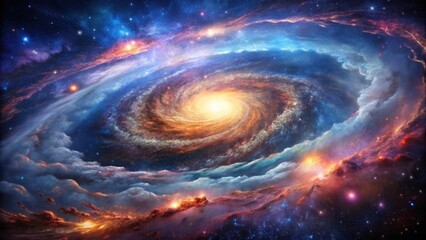 Cosmic galaxy background with swirling clouds of gas and dust, galaxy formation, stellar nursery, interstellar medium, astrophysical, gravitational waves
