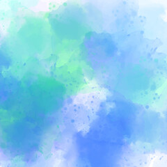  A green and blue watercolor painting with splatters of paint. Abstract watercolor texture background vector.