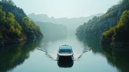 Naklejka premium The water is calm and the sky is overcast, creating a peaceful