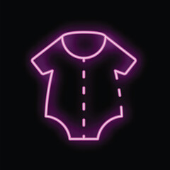 Vibrant neon sign illuminating a baby onesie, perfect for themes of childhood, retail, and baby products