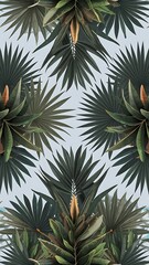 Seamless tropical pattern with palm leaves for fabric design and other uses.