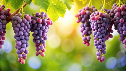 A delicate grape clusters hang from a vine, dripping with purple juice, harvest, garden, wine, purple grapes, nature