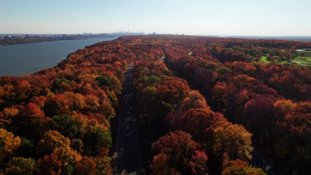 Palisades Parkway in the fall, 4K drone shot