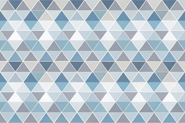 Fototapeta premium Minimalist geometric pattern wallpaper showcasing a repeating design of intersecting triangles and squares in shades of white, gray, and blue, monochromatic color scheme,