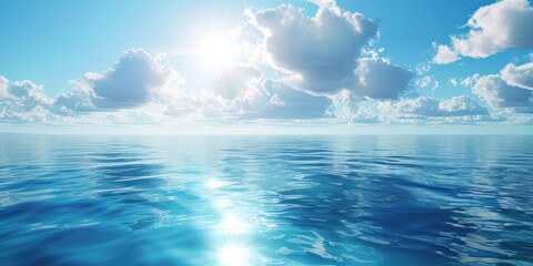 Obraz premium Ripple wave Blue ocean panorama with reflection open sea with clear sky and cloud