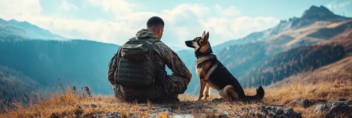 Military Dog Portrait: Soldier and Husky Pet Reunited Outdoors