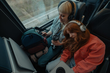 Quiet time during train travel with a friend