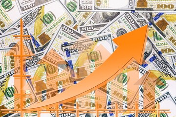 Chart with rising prices against the background of US dollars