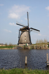 One of the 19 windmills at Kinderdijk in the Netherlands. Built about 1740, this is the largest concentration of windmills in the Netherlands, a UNESCO world heritage site.