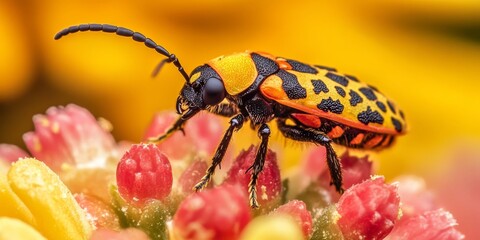 A close-up of an insect on a flower, showcasing intricate patterns and textures in nature