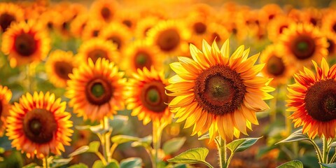 Obraz premium A field of sunflowers in shades of yellow, orange, and red with a subtle texture, wildflower motif, garden scenery, sunflower wallpaper, flower field