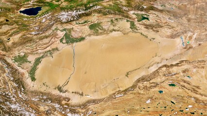 Fototapeta premium 8K Desert Xinjiang of China Map, High Resolution Satellite View With No Border, Widescreen 4K Resolution