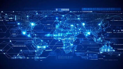 Global Network, World Map Connection, Digital Technology, Global Business, Communication Network.