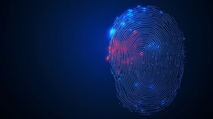 Abstract Digital Fingerprint on Blue Background. Biometric, Security, Technology Concept.