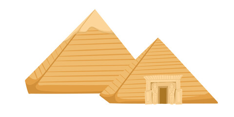 Egypt pyramids, symbol of ancient Egypt. Abstract hand drawn vector art. Ancient architecture in sand dunes isolated on white background