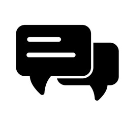 Solid icon of online message. This simple black and white graphic symbolizes communication, conversation, messaging, and social interaction.