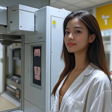 doctor standing in front of a fluorography machine